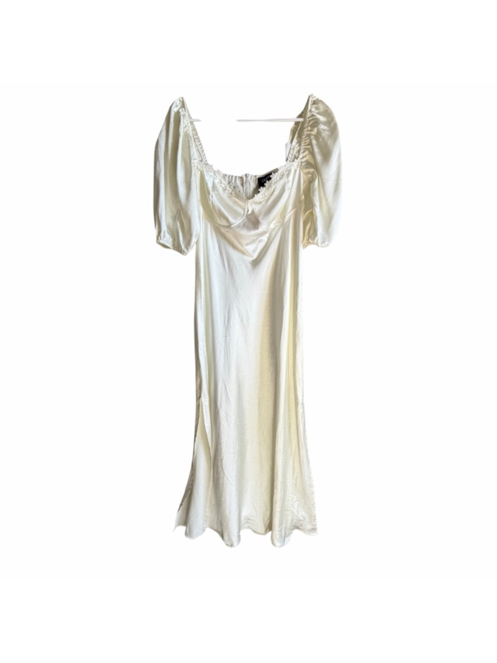 Cider Beige White Satin puff sleeve Wedding Rehearsal Dress 0X - Picture 2 of 15